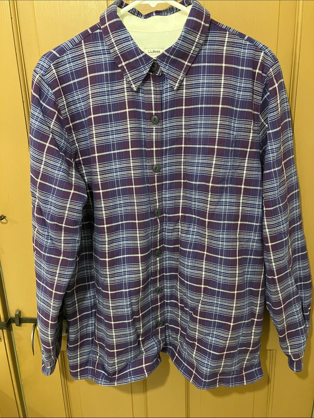 L.L. Bean Purple Plaid Fleece Button Down Shirt